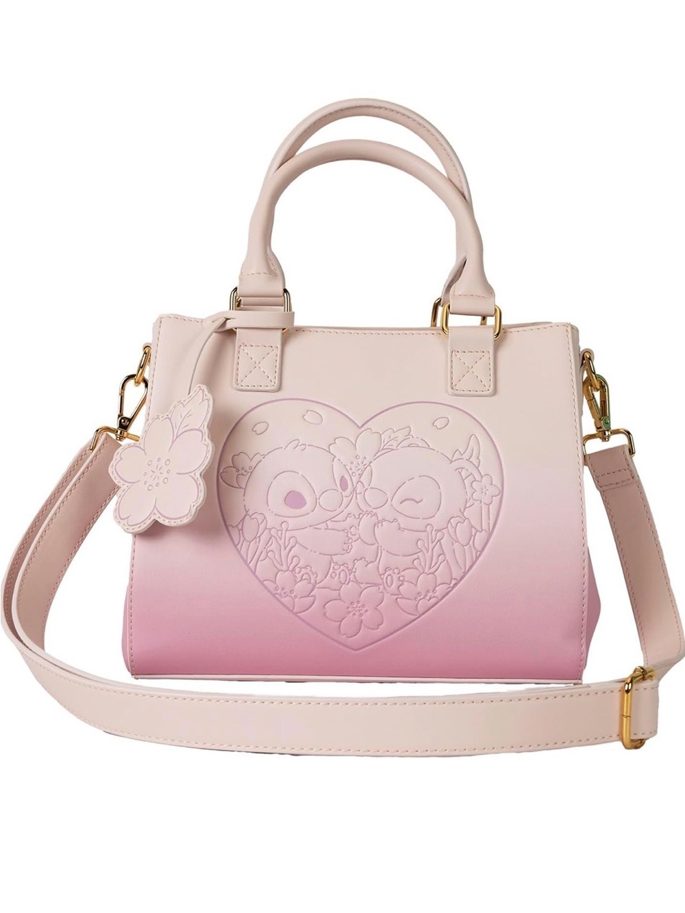 Pink Stitch and Angel Ombre Heart-Embossed Loungefly Satchel Bag